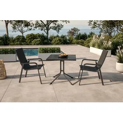 KETTLER Boulevard/Basic Plus Balkon-Set, anthrazit, Aluminium/KETTALUX, Klapptisch 80 x 80 cm, 2 Stapelsessel, witterungsbeständig, pflegeleicht