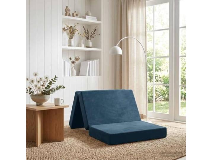 Klappsofa Bett 100 x 67 x 45 cm Blau Polyesterstoff, Schaumstoffpolsterung, Reißverschlussbezug, faltbare Bauweise, rechteckige Form