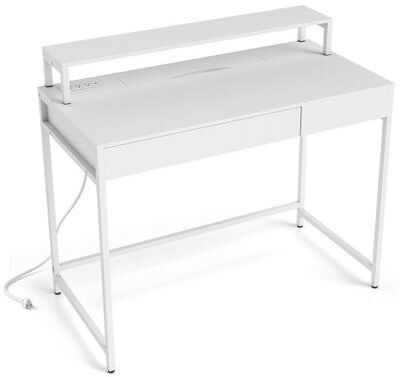 Costway Compact Office Desk with Removable Monitor Shelf and Dual-use Drawer-White