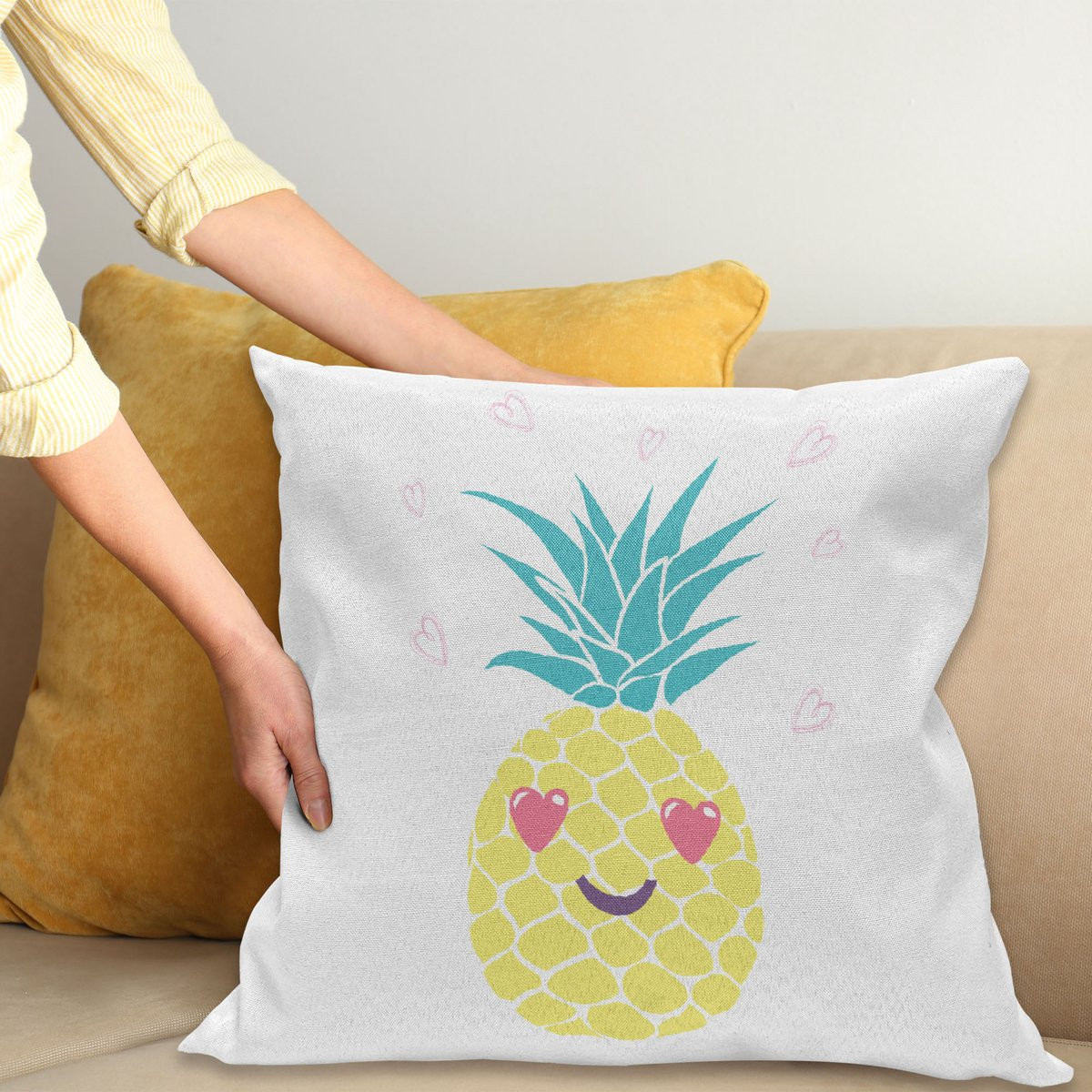 ABAKUHAUS Tropisch Kussenhoes Hart-Ogen-Ananas, Meerkleurig, 40 x 40 cm