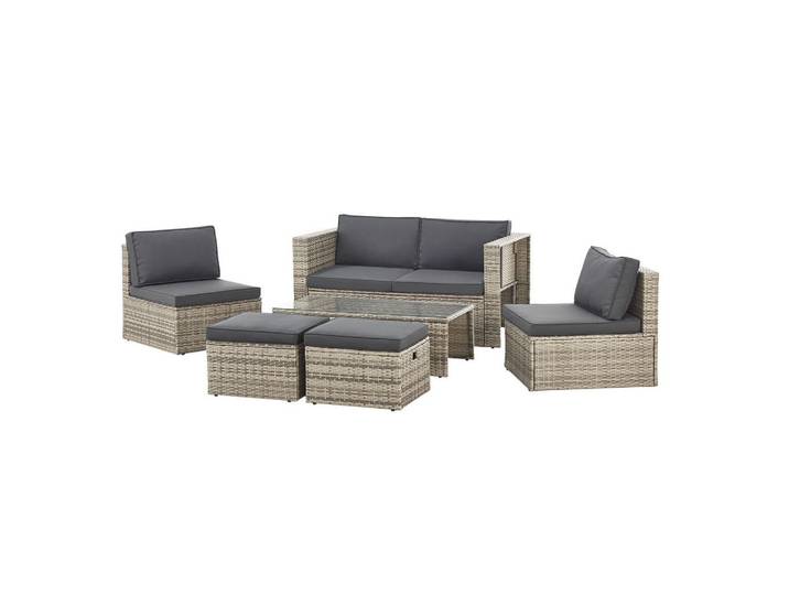 Juskys Loungegarnitur Salou grau, Grau, Kunststoff, 6, Gartenmöbel, Gartengarnituren, Gartenmöbel-Sets
