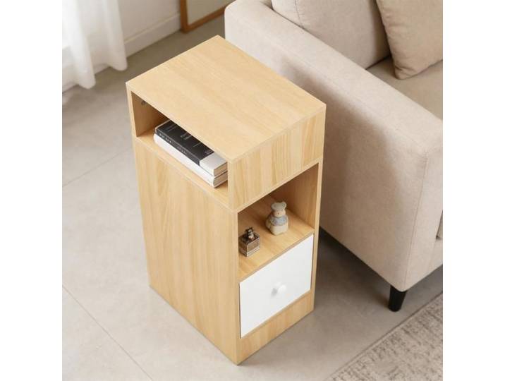 Table De Chevet Mince - ERROLVES - Espace Généreux - Compact Et Peu Encombrant - bois et blanc