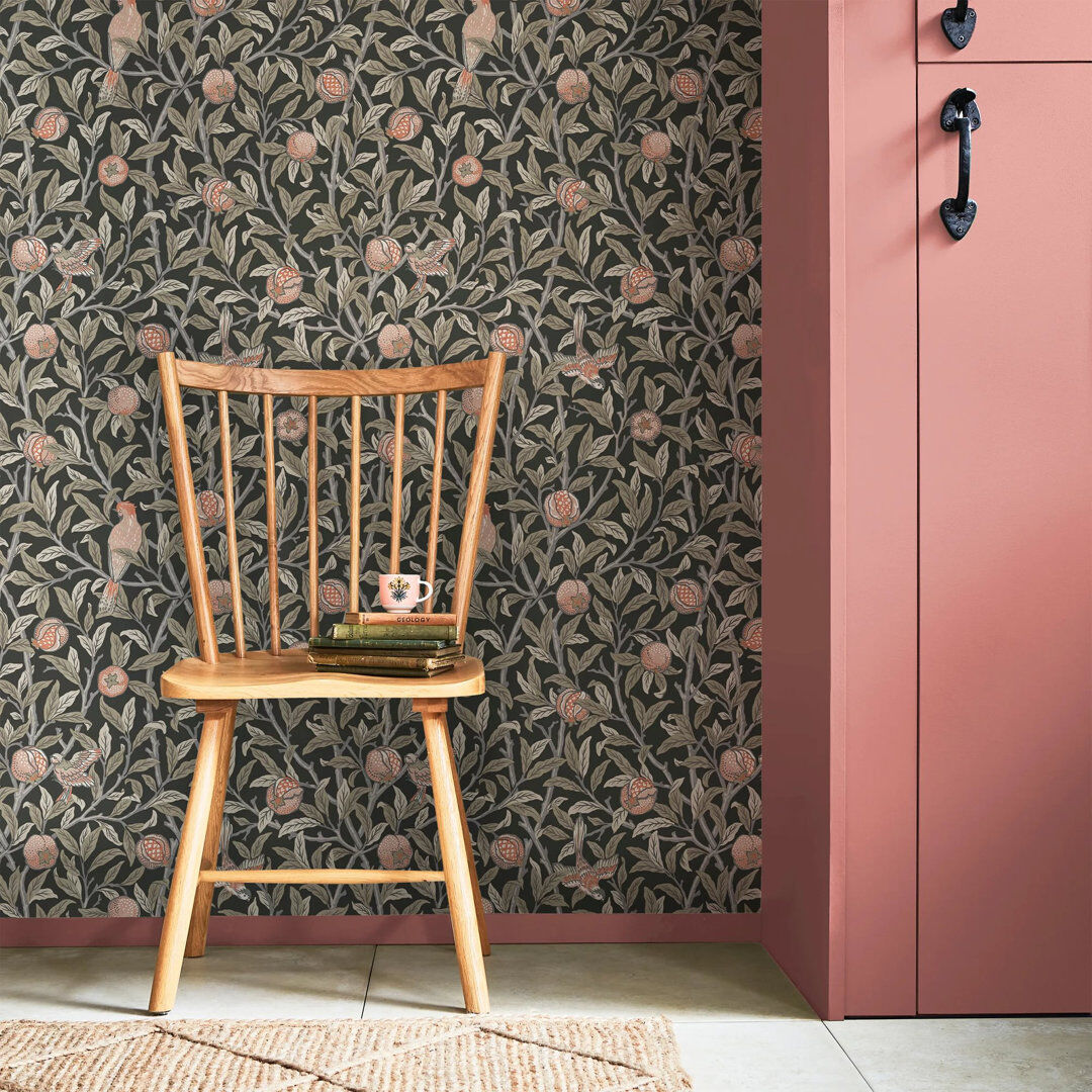 William Morris at Home 10m x 52cm Textured Matt Wallpaper Roll Black 1,000cm L