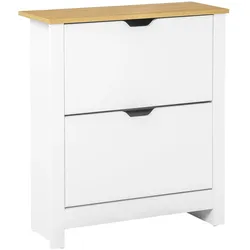 HOMCOM Schuhschrank Schuhregal mit Schublade für 12 Paar Schuhe Weiß+Natur