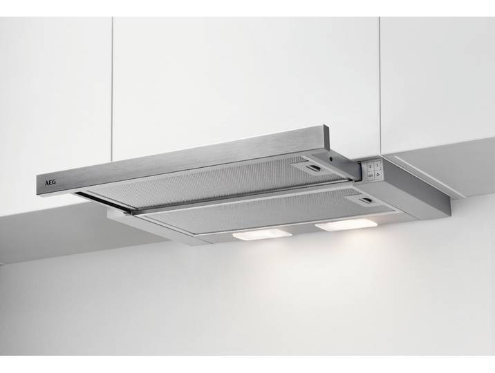 AEG Flachschirmhaube DPS362AS , Energieeffizienz: C, silber (grau), B:59,8cm T:28,4cm, Dunstabzugshauben, Abluft- und Umluftbetrieb, mit LED-Leuchtstreifen, Flachschirmhaube