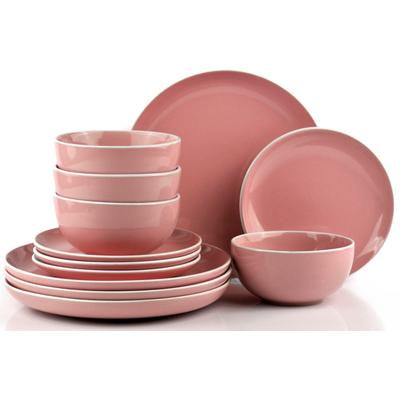 Tafelservice RETSCH ARZBERG "Geschirr-Set, Service HALO BUBBLE GUM", rosa (rosa, weiß), 12 Stk., Steinzeug, Geschirr-Sets, Tafelservice, Teller Set, Klare Farben und Klare Formen - 12 Teile, für 4 Personen