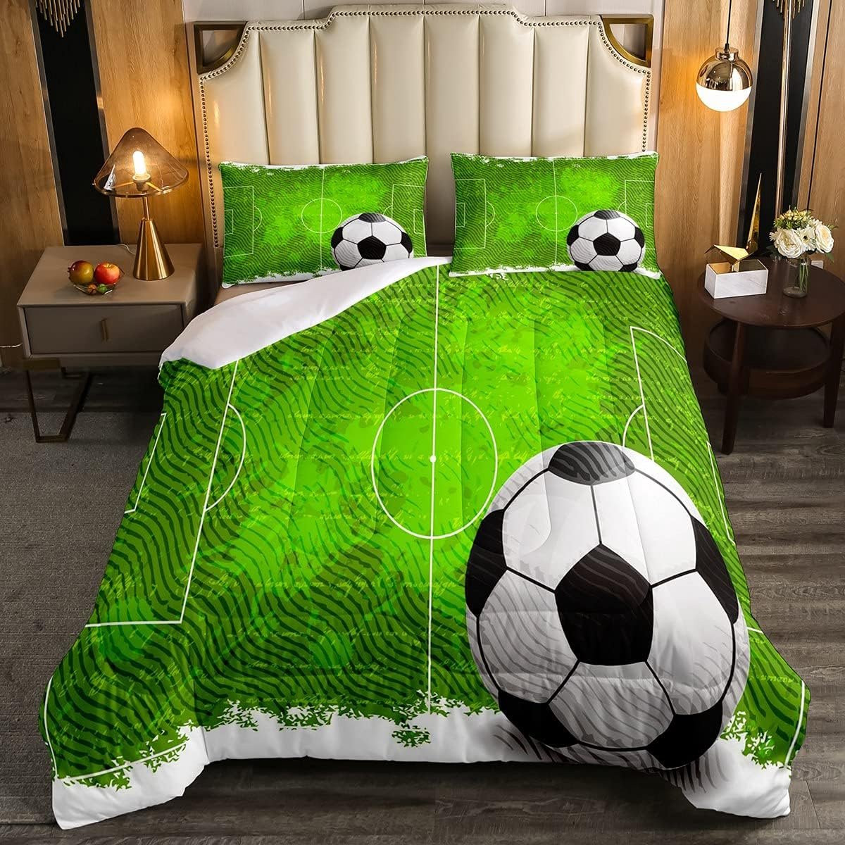 Dekbedovertrek Voetbal - Groen - Single Maat - Beddengoed Set voor Kinderen