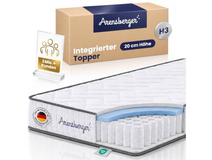 Arensberger Viktoria Matratze 140x200cm Taschenfederkern H3 Mit Topper