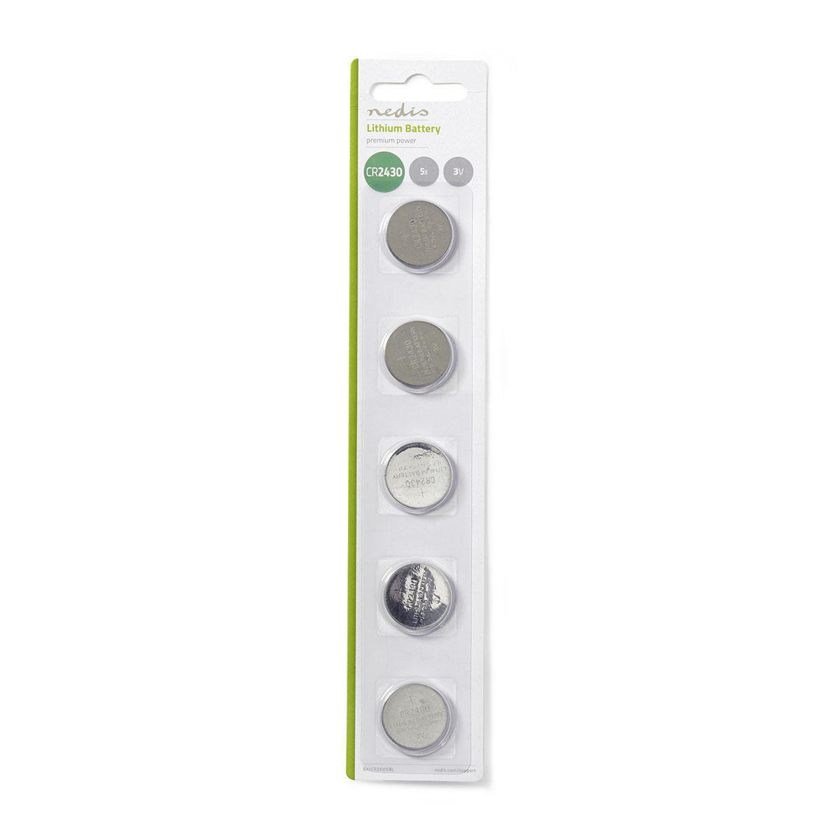 Nedis BALCR24305BL CR2430 Knopcelbatterij, Lithium, 3V, 5 stuks, Zilverkleurig