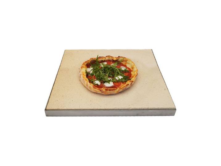 Feuerfest 123 GmbH Pizzastein Pizzastein Grill 50 x 50 x 3 cm + Edelstahlrahmen