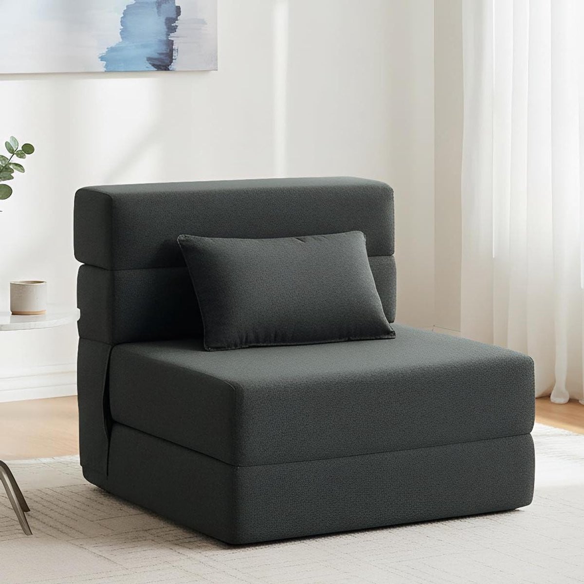 Modern inklapbaar futon slaapbank voor volwassenen in donkergrijs