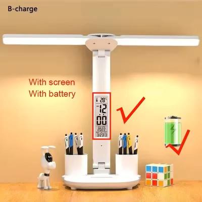 Inspire Select LED Foldable Desk Lamp USB Rechargeable Dimmable Table Lamp With Clock, 2 Head 180 Rotation & Eye Protection Reading d plugged In