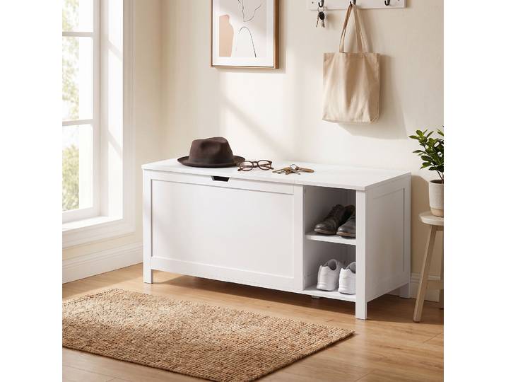HOMCOM Banc à Chaussures Blanc avec Étagère Réglable et Rangement