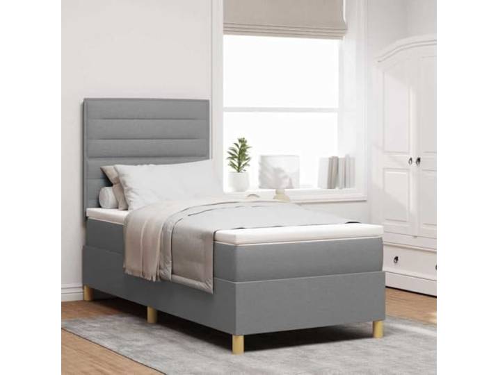 LED Beleuchtung modernes Design Boxspringbett Hellgrau 100 x 200 cm Boxspringbett mit Matratze und LED-Beleuchtung Hellgrau 100x200 cm Stoff Einzelbett mit verstellbarem Kopfteil