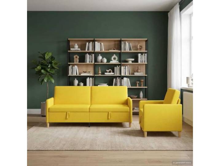KTHLBRH Sofa-Set mit Stauraum, 2-teilig, hellgelb, Polyester Sitzerhöhung, Metallgestell, 4-Sitzer, abnehmbare Bezüge, Verwendung im Innenbereich