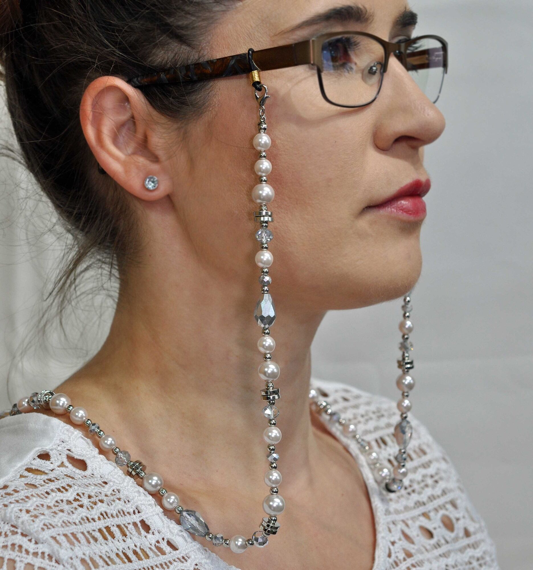 Collierkettchen STEUER "Brillenkette", silber (silbergrau), Halsketten, Damen, 86cm, Metall, L: 86, glänzend