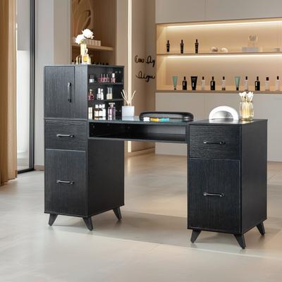 FCH "Embossed Particle Board Tempered Glass 55"" W Manicure Table"