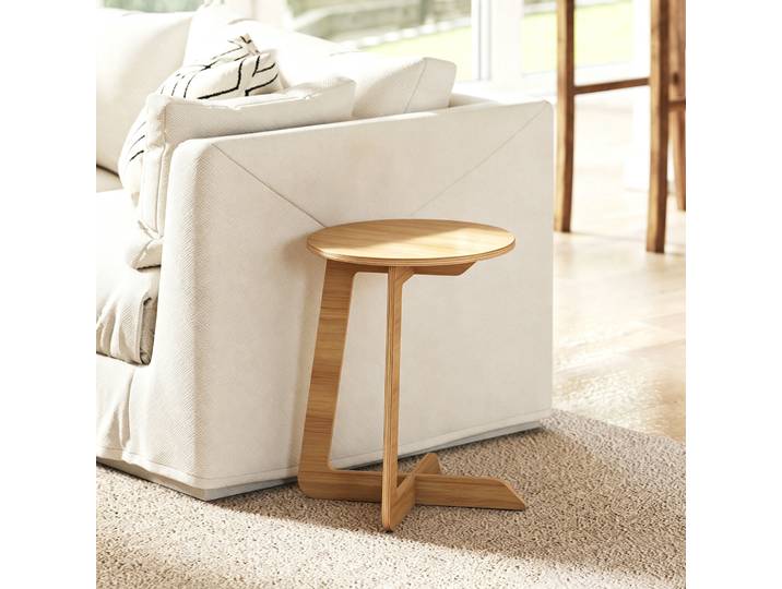 HOMCOM Table d'Appoint Ronde Forme C Salon Chambre Natural