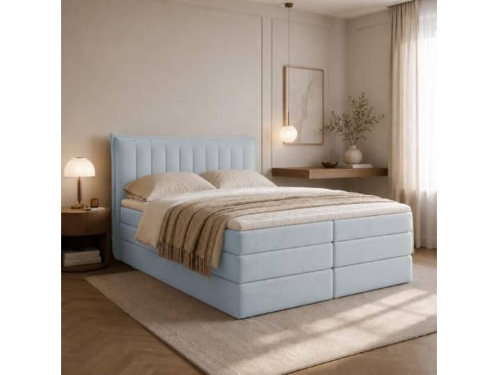EURO-MOEBEL Boxspringbett Luna Plus Bett mit Taschenfederkern und Bonellfederkernmatratze (Hellgrau - Itaka 51, 200 x 200)