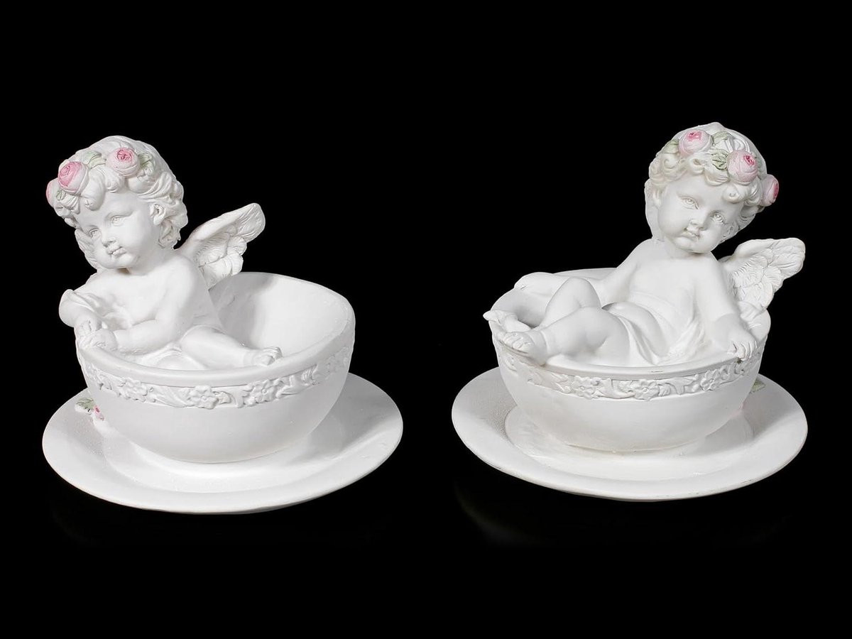 Cherubim Figuren - Handbeschilderde Engeltjes Decoratie - Wit - Hoogte: 85 cm