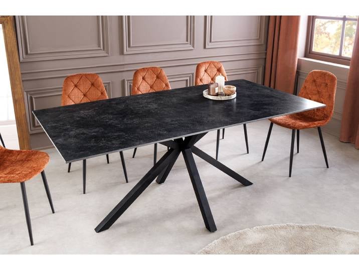 Moderner Esstisch GALAXIE 180cm anthrazit Keramik schwarz Metall Sterngestell rechteckig Esszimmertisch