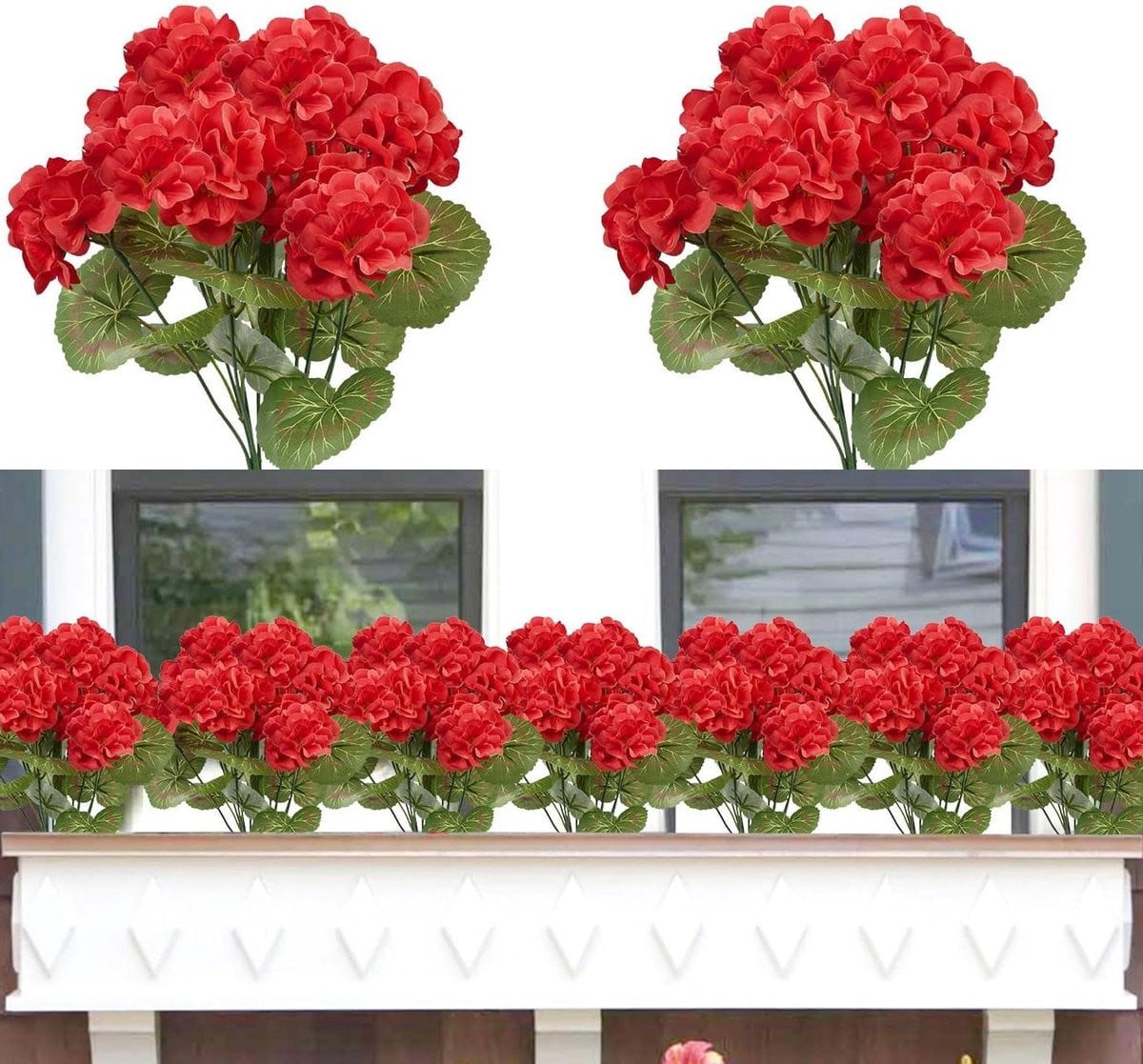 4 bundels rode kunstbloemen geraniums van zijde voor buiten decoratie met UV-bestendig ontwerp