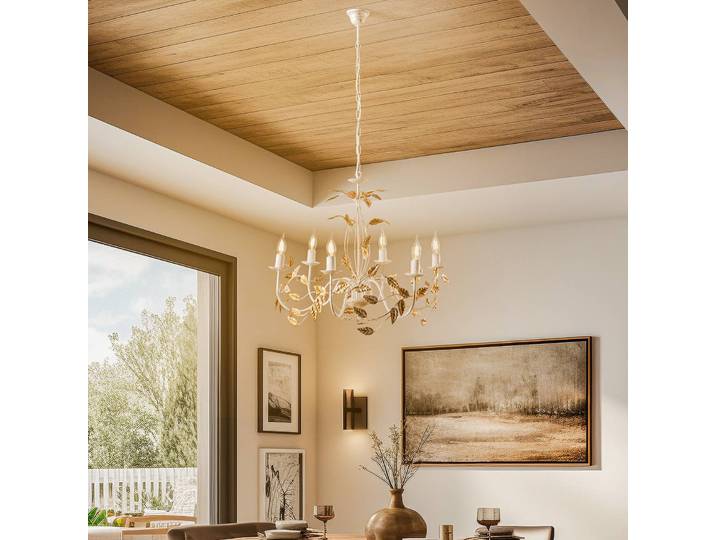 Kronleuchter Collana ONLI, dimmbar, creme / amber, für Wohn- / Esszimmer, Metall, Florentiner Kronleuchter