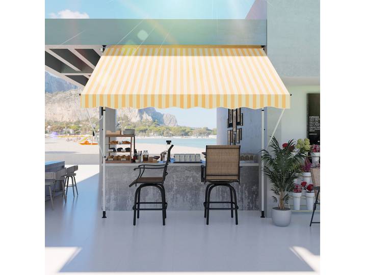 Outsunny Store Manuel 3x1.5m Métal Polyester Jaune/Blanc