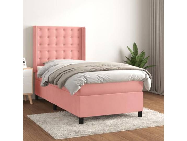 RJPLMFV Komplettes Bett, Velours, 90 x 190 cm mit Taschenfederkernmatratze Verstellbarer Kopf, Rückenstütze, mittlere Festigkeit, weicher Matratzenschoner, langlebig