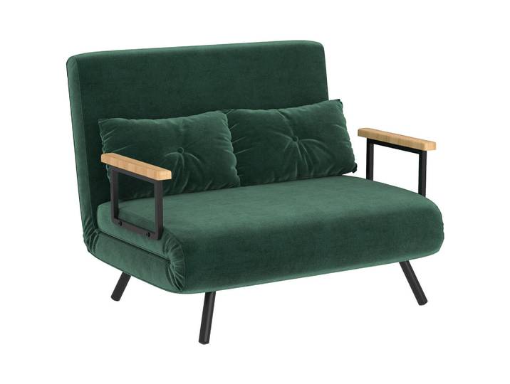 Homcom Schlafsofa Schlafcouch mit Samtoptik Rückenkissen, Grün, Holz, Füllung: Polyester,Polyester, 73x81x102 cm, Wohnzimmer, Sofas & Couches, Schlafsofas