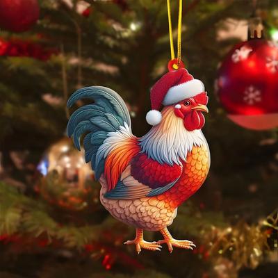 PRiME Tree Hanging Ornaments Cartoon, Christmas Tree Pendant Flat Acrylic, New Year Christmas Gifts, Holiday Home Decor rooster