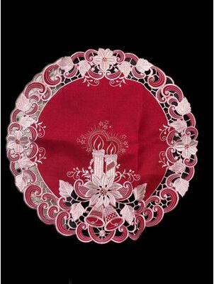 Jiallo Poinsettia Embroidered Cutwork Round Placemat, 23-Inch diameter