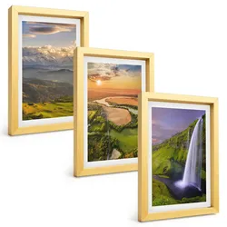 BILDER SET 3er Set - 20x30 cm Goldrahmen - Gebirgsflüsse, Wasserfälle, Natur