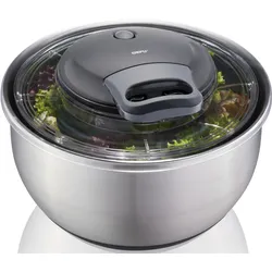 Salatschleuder GEFU "PULLIT", silber (silber, transparent), H:18,5cm Ø:25cm, Edelstahl, Kunststoff, Salatschleudern, schonendes Schleudern ohne Richtungswechsel, 4,5 L