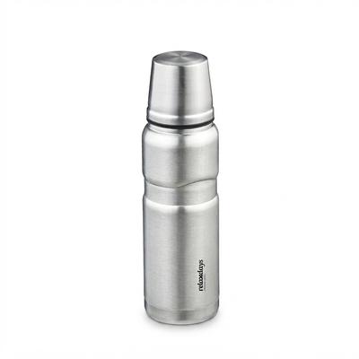 Relaxdays Trinkflasche Edelstahl, auslaufsicher, Kalt- & Heißgetränke, Vakuum Isolierflasche 500 ml, mit Becher, silber