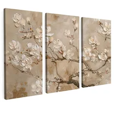LEINWANDBILD 3er Set Beige - Blüte - Modern 150x100 cm