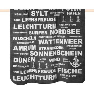 Wohndecke PAD "TYPO NORDSEE", grau (dunkelgrau), B:150cm L:200cm, Mischgewebe, Wohndecken, Wohndecke, Made in Europe, Kuscheldecke, mit Schriftzug, 150x200 cm