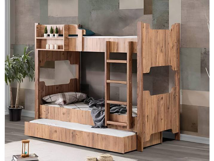 JVmoebel Etagenbett Vielseitiges Etagenbett aus Holz mit Regalen und Schubladen