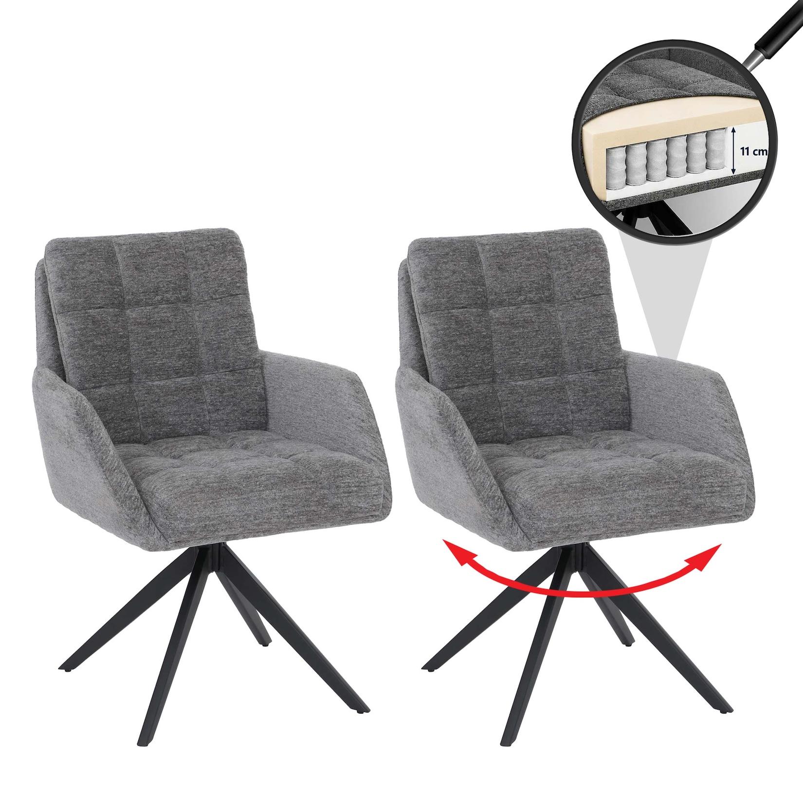 2er-Set Esszimmerstuhl MCW-Q36, Küchenstuhl drehbar Auto-Return, Stoff Chenille (680g/m²) Metall MVG ~ grau