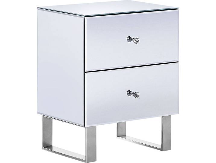 BELIANI Nachttisch Spiegeleffekt Glas MDF Platte 48 x 35 x 60 cm Glamourös Spiegeleffekt Geräumige Schubladen Dekorativ Funktional Schlafzimmer