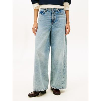 High-waist-Jeans TOMMY HILFIGER "DNM 70's WIDE LEG HW", Damen, Gr. 30, Länge 30, blau (glis), Denim/Jeans, Obermaterial: 100% Baumwolle, unifarben, lässig geschnitten knöchellang, Jeans High-Waist-Jeans