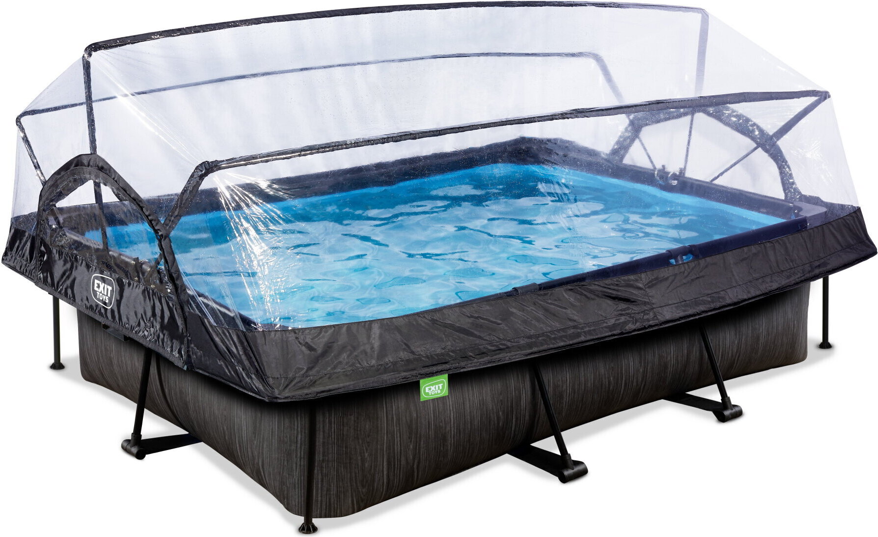 EXIT Black Wood zwembad 300x200x65cm met filterpomp en overkapping - zwart