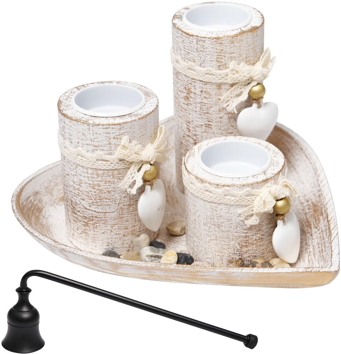 Merkloze 3-delige kandelaar set met houten dienblad voor tealights