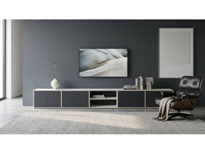 3m Lowboard - Maßanfertigung mit vielen Optionen Premium Dekore Weiß Multiplex Kante