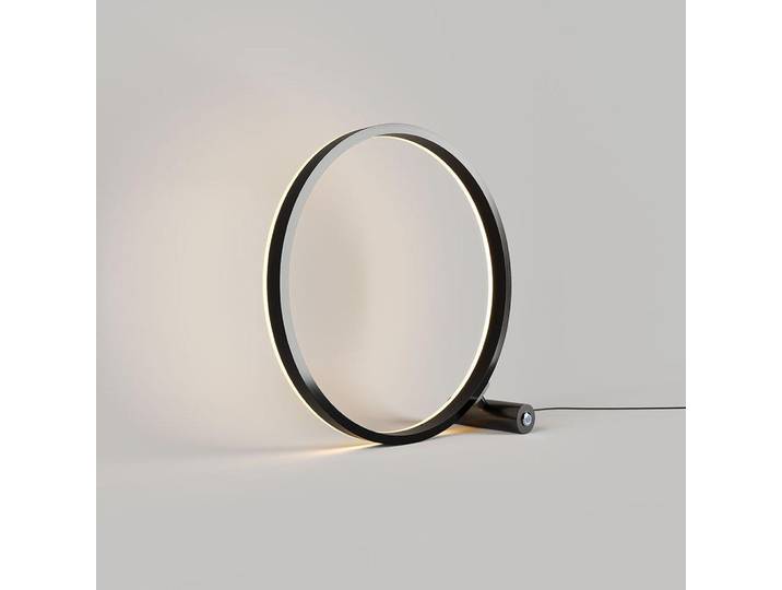 s.luce Led-Tischlampe Ring Direkt/Indirekt Schwarz Ø 40cm, Metall, Rund, LED integrated, 40x40x3.3 cm, Lampen & Leuchten, Innenbeleuchtung, Tischlampen