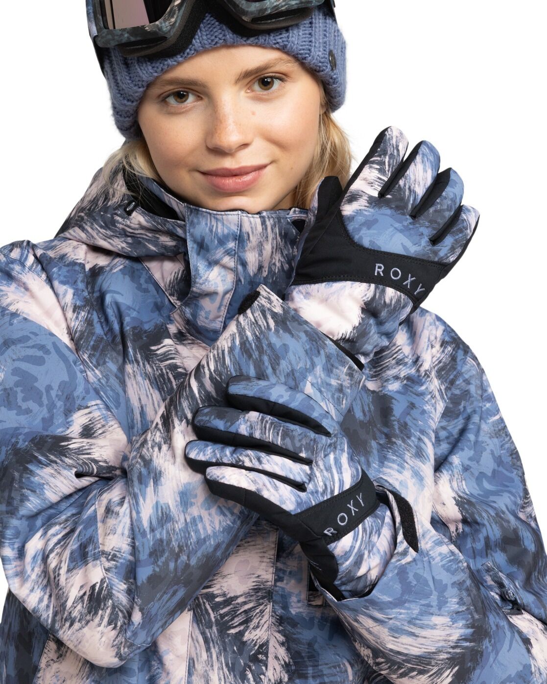 Snowboardhandschuhe ROXY "Roxy Jetty", Damen, Gr. S, blau (wild wind schwarznight), Kunstfaser, Handschuhe Snowboardhandschuhe