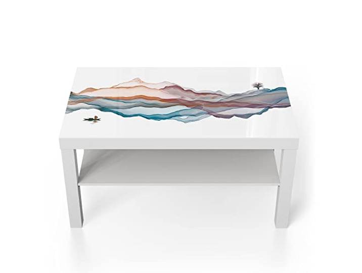 DEQORI Glastisch weiß groß 90x50 cm Motiv Berglandschaft ausgefallener Beistelltisch aus Glas Hochglanz Couchtisch fürs Wohnzimmer moderner Couch Tisch mit Design