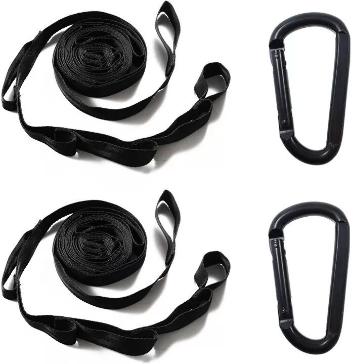 INF 2er-Pack Schwarze Multi-Loop Hängemattengurte mit 2 Schwarzen Karabinern