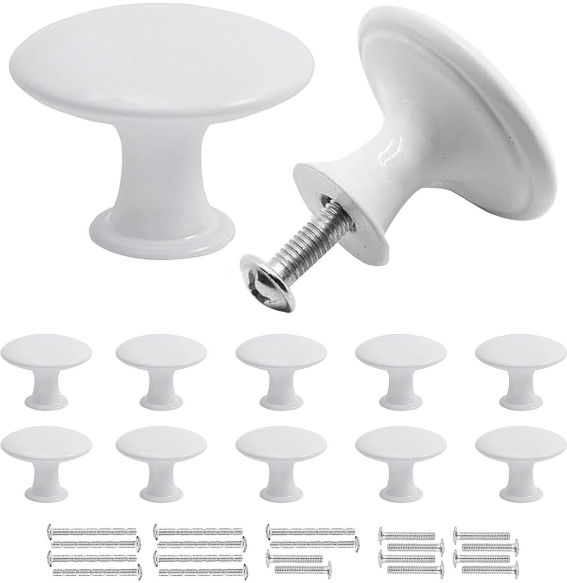Set van 10 witte meubelknoppen in modern vintage stijl