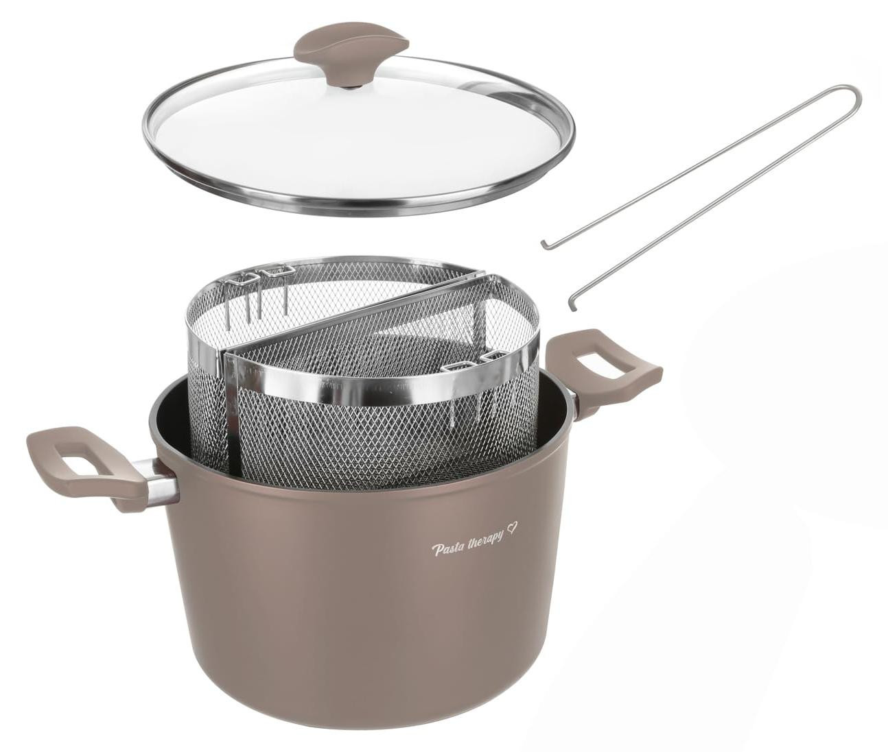 Dripio Pastabak met 2 manden en deksel, Taupe, 5 liter, 22 cm